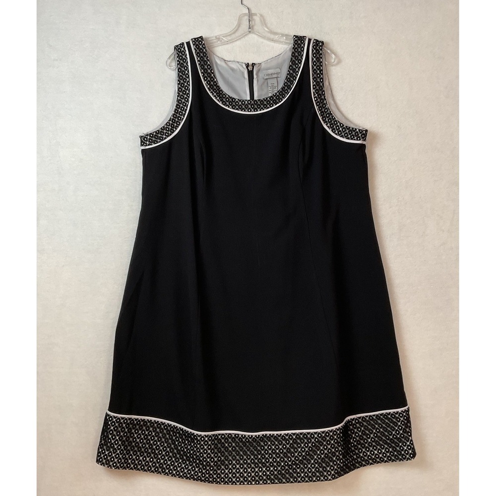 Catherines Dress Womens Plus 22W Black White Trim Sleeveless Lined Princess Seam